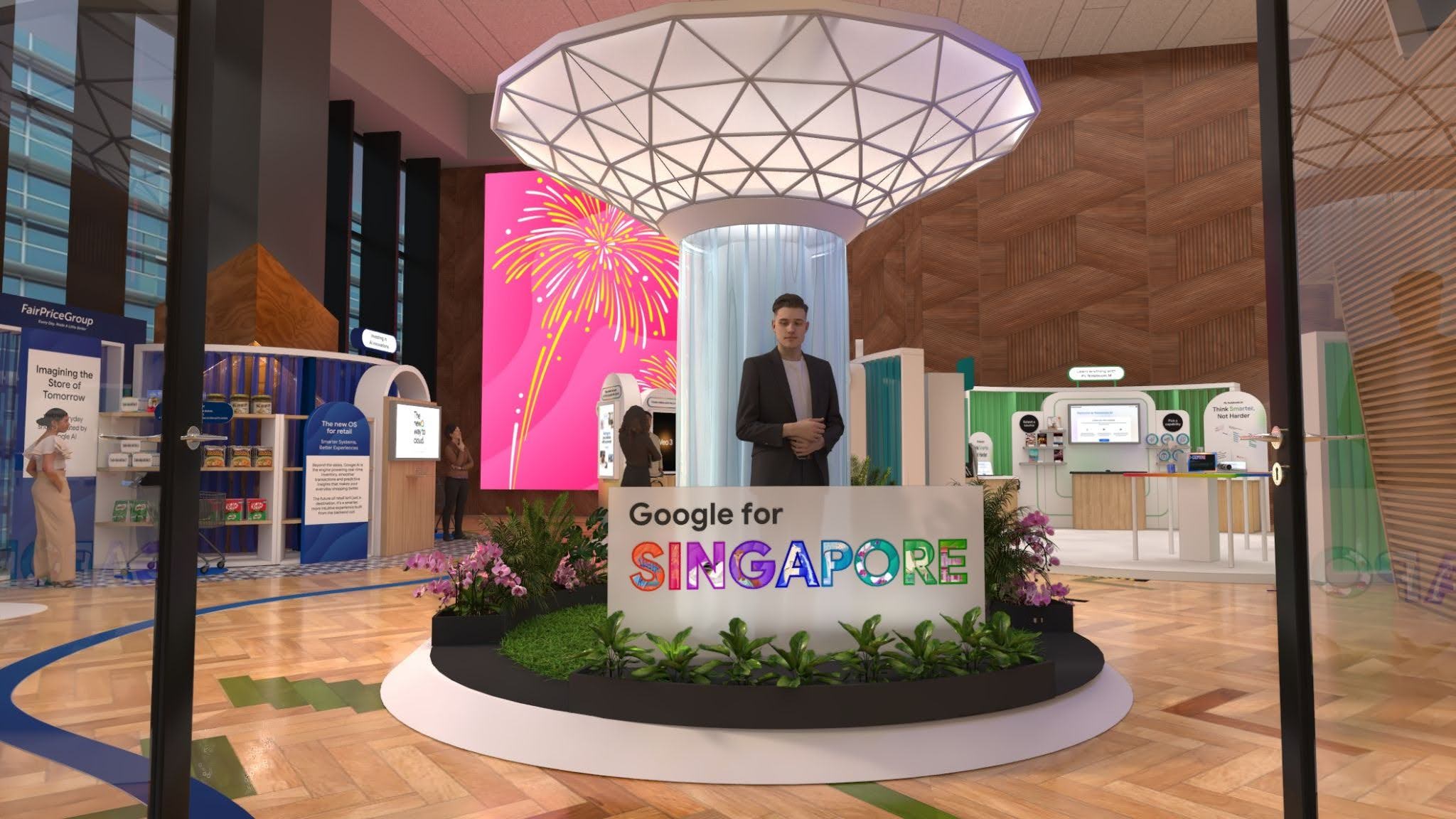 Registration & Welcome Desk — Layered Timber, Orchid Installations